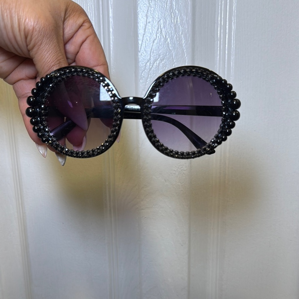 Gucci Black Oversized Round Sunglasses with Decorative Beads
